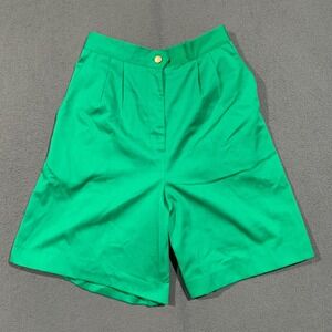 Joyce Shorts Women 10 Green Vintage High Waist Pleated Bermuda Trouser Retro 80s